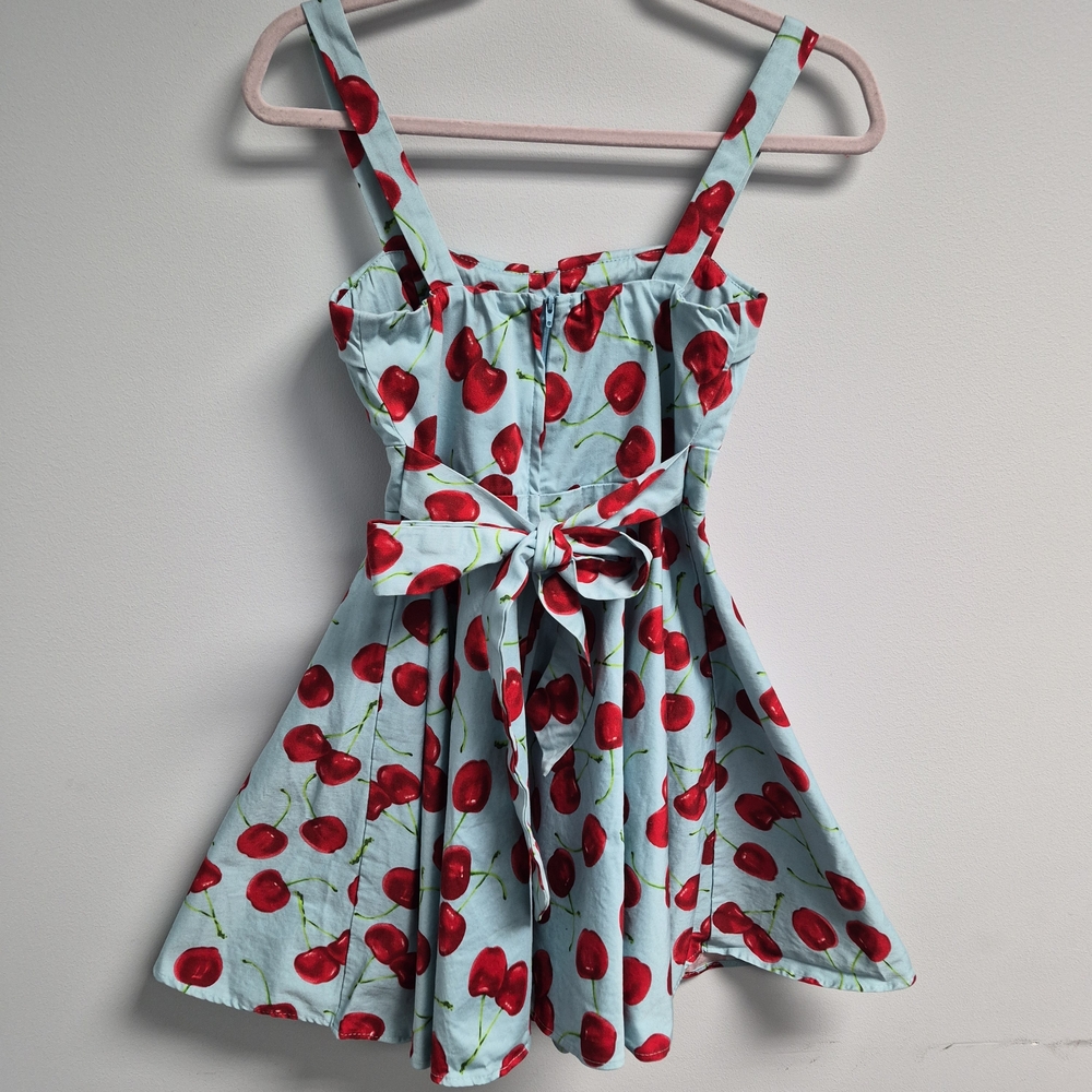 Lost And Found Blue Cherry Print A Line Dress - Picture 2 of 6